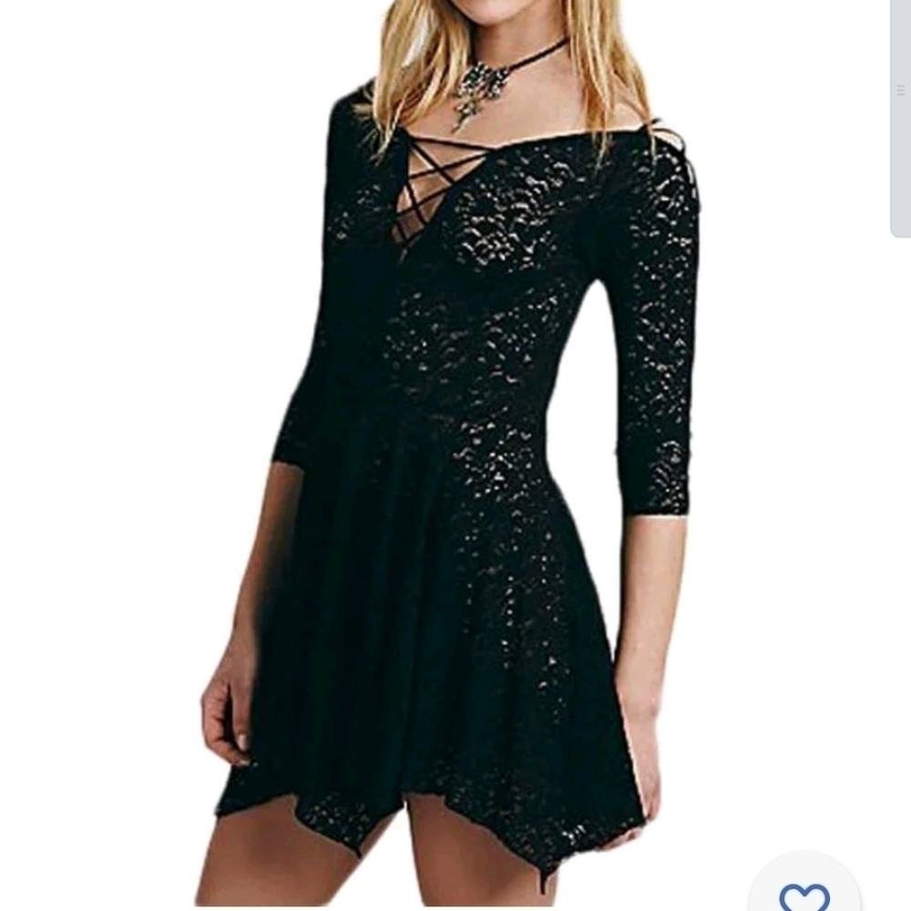 Intimately Free People Black Lace Skater Dress